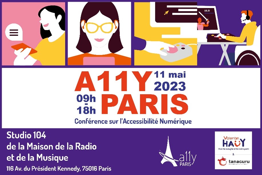 Visuel A11y Paris, 11 mai 2023. de 9h à 18h