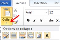 Capture d'écran : Options de collage dans Word 2010 après une copie de tableau faite dans Excel.