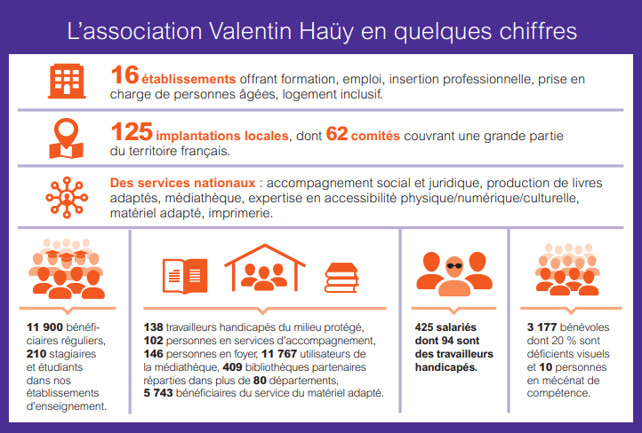 Graphique sur les chiffres à retenir de l'Association Valentin Haüy en 2021