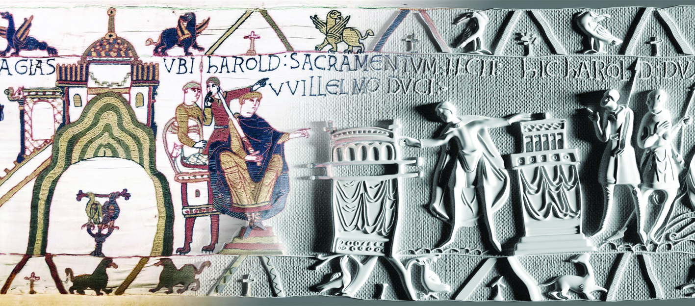 Photo représentant un mélange entre la Tapisserie de Bayeux et sa mise en relief 3D