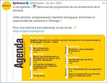 Tweet inaccessible de BPI France