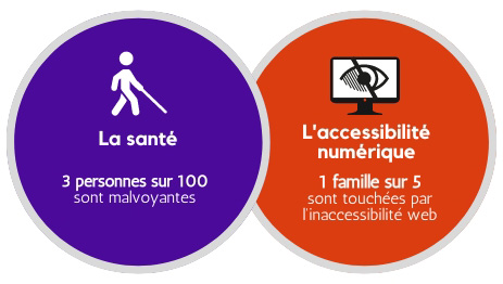 La santé : 3 personnes sur 100 sont malvoyantes - L'accessibilité numérique : 1 famille sur 5 sont touchées par l'inaccessibilité web