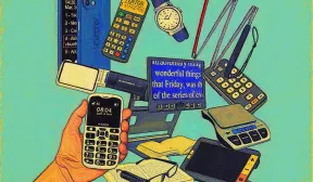 Téléphones, agrandisseurs, canne, montres sont représentés pour montrer l'offre de la boutique.