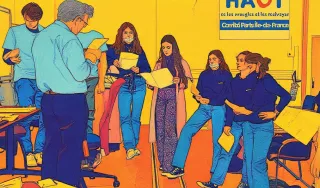 Un groupe de personnes participe à une sensibilisation sur le handicap viseul.