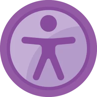 Symbole accessibilité numérique. Une personne jambes et bras écartés dans un cercle violet.
