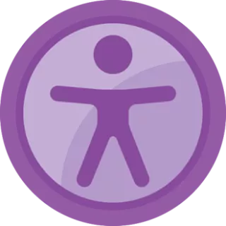 Pictogramme accessibilité numérique. Une personne jambes et bras écartés dans un cercle violet.