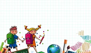 Dessin naïf représentant deux écoliers, une fille et un garçon