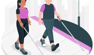 Deux personnes non-voyantes se balladent tout en discutant (illustration)