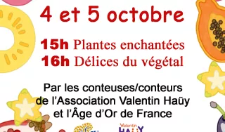 Affiche contes au parc floral de Paris les 4 et 5 Octobre 2025. Pavillon 7
