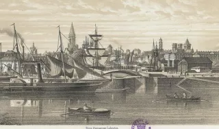 Estampe du port de Caen
