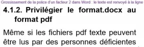 Grossissement de la police d’un facteur 2 dans Word : le texte est renvoyé à la ligne.