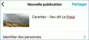 Capture écran de la fonction "Nouvelle publication" - Phase avant le partage de la publication