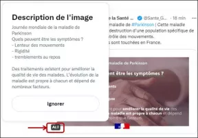 Après avoir cliqué sur le « ALT », une fenêtre s’ouvre et affiche la description de l’image fournie par l’auteur du tweet.