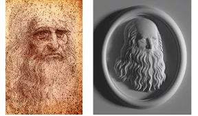 Représentation en 3D de Léonard de Vinci Autoportrait.