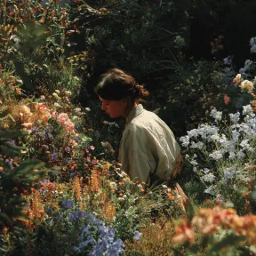 Jeune femme se promenant dans un jardin