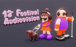 Image d'illustration du Festival Audiovision 2021 montrant deux personnes déficientes visuelles en dessin 3D