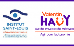 Logo de l’Institut de Réadaptation Visuelle Saint-Louis et logo de l'association Valentin Hauy