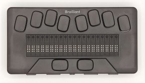 Vue du dessus du Brailliant BI 20X sans sa housse montrant le clavier braille et l'afficheur braille