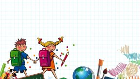 Dessin naïf représentant deux écoliers, une fille et un garçon