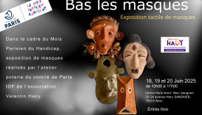 Exposition tactiles de masques réalisés par l'atelier poterie du comité de Paris IDF de l'AVH les 18,19 et 20 juin 2025