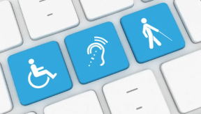 Clavier avec touches symbolisant le handicap moteur, auditif et visuel