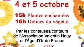 Affiche contes au parc floral de Paris les 4 et 5 Octobre 2025. Pavillon 7